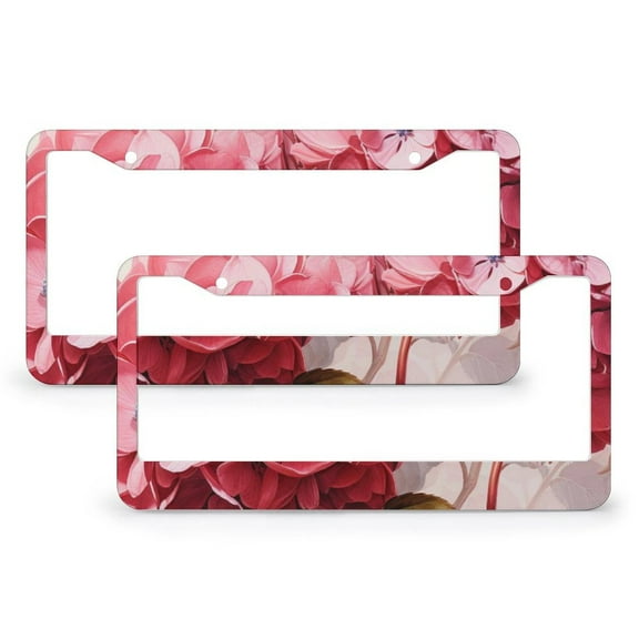 Watercolor Hydrangea And Lotus Floral License Plate Cover 2 PCS Hydrangea Flower Art Designer Auto Decorative Frames Cars Protector Cover Holder for Women Men Aluminum Metal License Plate Frame