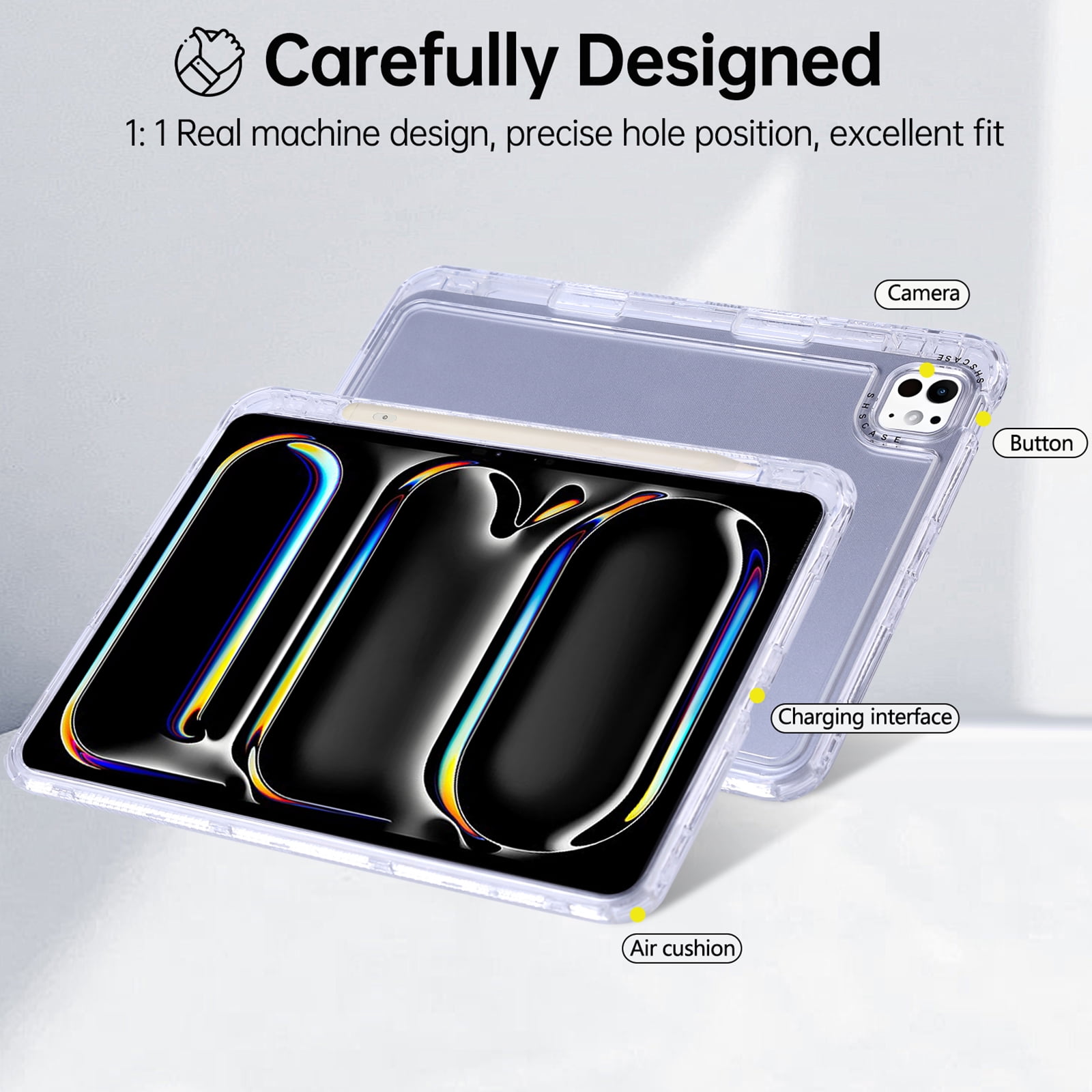 Dteck for iPad Air 13 Inch Case (M3/M2-2025/2024), iPad Pro 13 (2024) Case, iPad Pro 12.9 Inch Case (2022-2018),Hybrid Shockproof Translucent Protective Cover with Built-in Pencil Holder,Clear