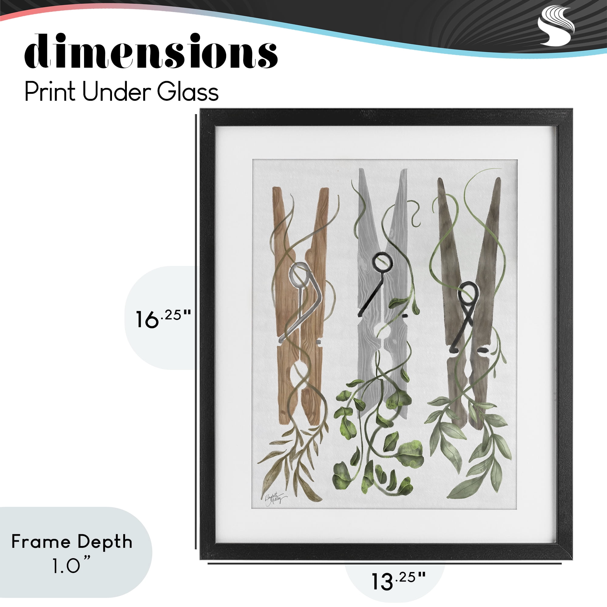 Stupell Industries Ivy Wrapped Clothespins Black Framed Print Under Glass, design by Elizabeth Medley