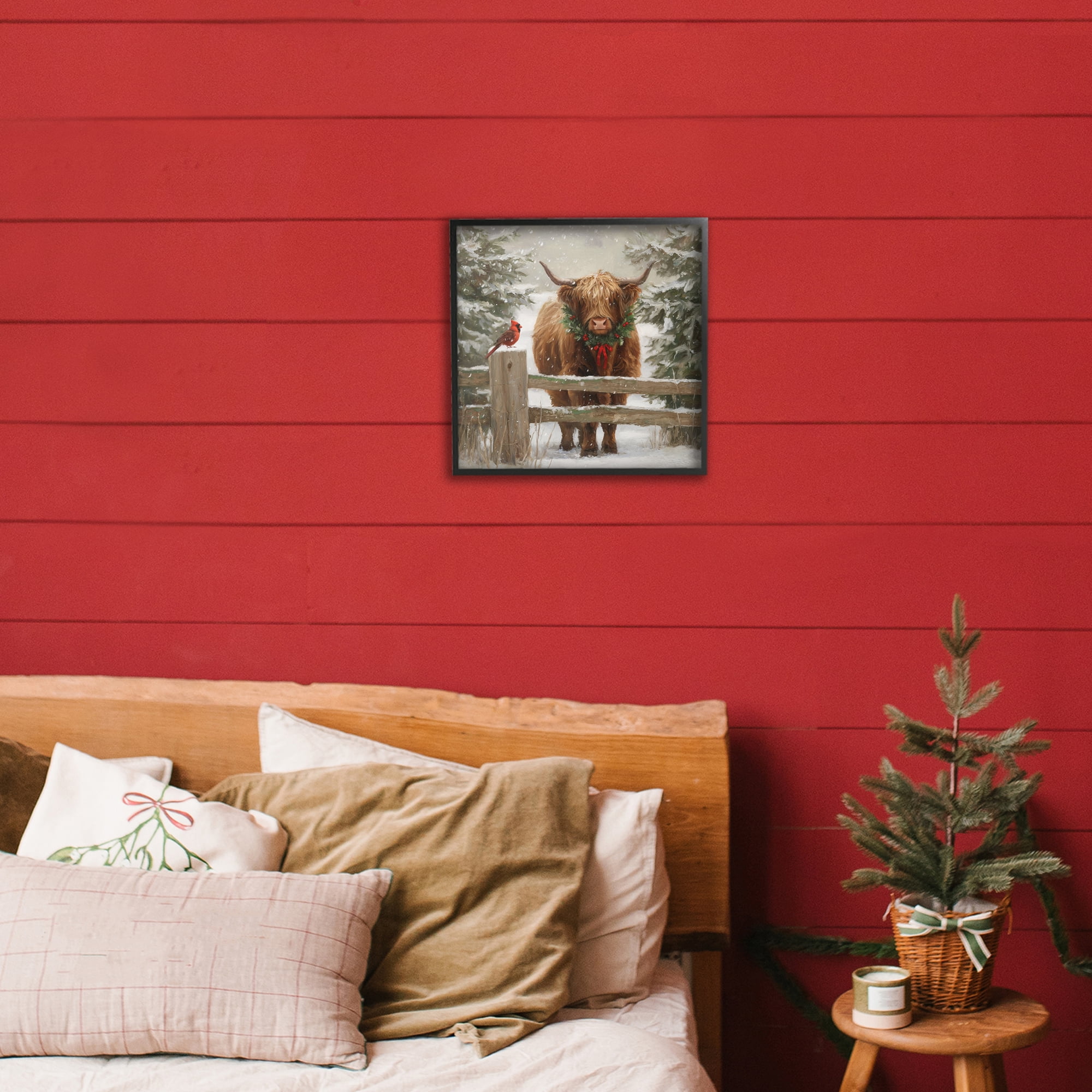 Stupell Industries Christmas Cow & Cardinal Black Framed Giclee Art, design by Tina LeCour