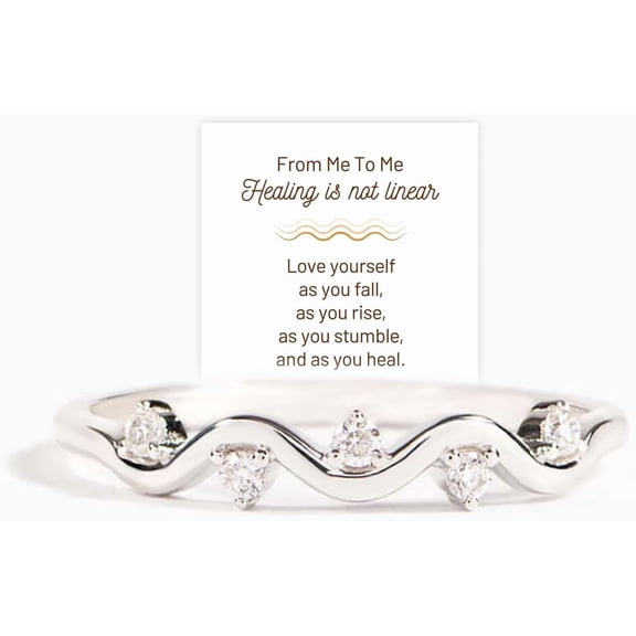Healing Is Not Linear Self Love Highs And Lows Wave Rings for Woman, Personalized Stacking Ups and Downs Self Love Rings, Inspirational Wave Encouraged Ring Jewelry Gift for Her