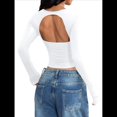 thumbnail image 3 of Camisas de Cuello Cuadrado para Mujer, Camisetas de Larga Ajustadas para Salir M, 3 of 7