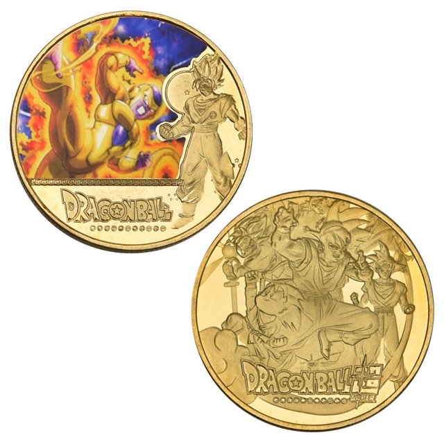 Moneda de oro bañada en oro de Dragon Ball, Son Goku, Vegeta, monedas conmemorativas, colección de periféricos de anime clásicos para niños, juguetes de recuerdo