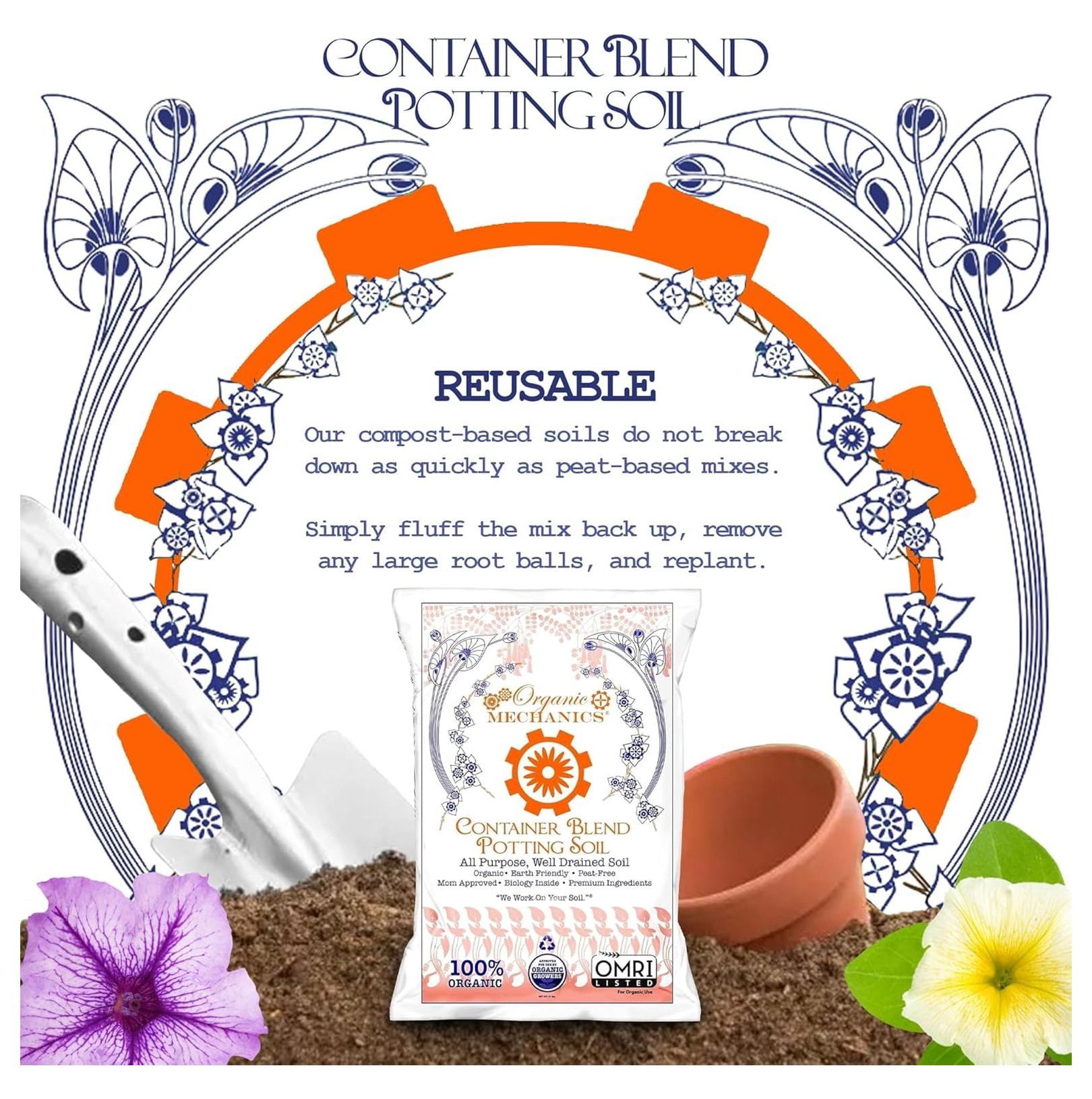 Container Blend Potting Soil 16 qt - Peat-Free All-Purpose Mix for Plants