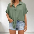 thumbnail image 4 of Nmnitkp Women's Tops, Tees & Blouses Oversized Collared Button Down Short Sleeve Shirt, Casual Loose Fit Summer Blouse for Women Daily Wear Army Green,S, 4 of 7