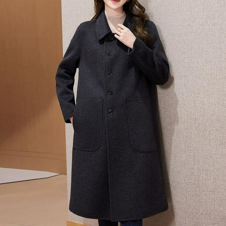 Zedker Womens Long Wool Coat Double Breasted Trench Coat Fall