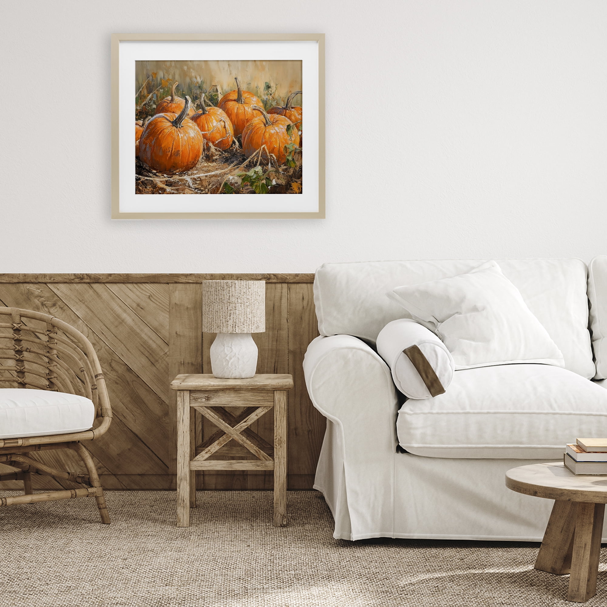 Stupell Industries Pumpkin Patch Autumn Harvest Scene Birch Framed Print Under Glass, design by Nini Art