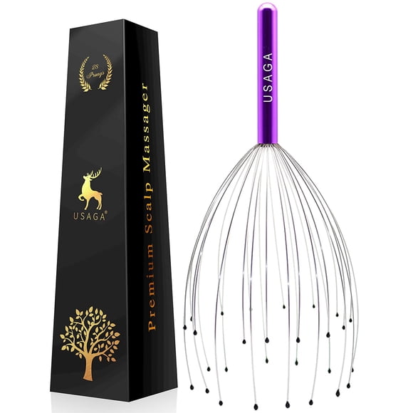Masajeador de cabeza Head Scratcher USAGA con 28 dedos, color morado