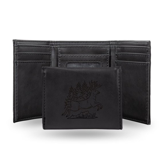 Wildlife   Black Laser Engraved Tri-Fold Wallet - Men's Accessory