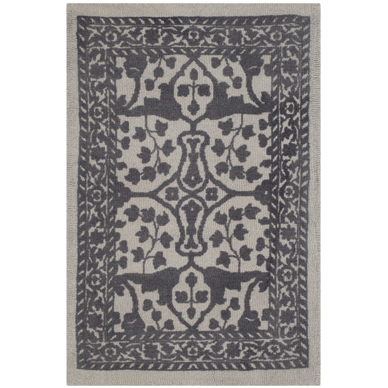 SAFAVIEH Restoration Vintage Wilson Border Wool Area Rug, Silver/Grey, 8' x 10'