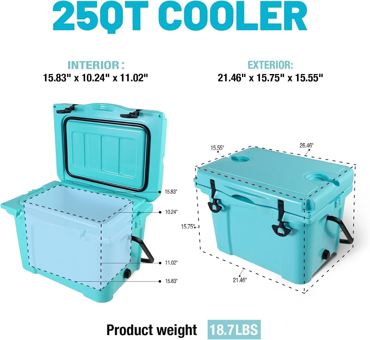 Elleree 25 Quart Cooler, Portable Ice Chest with Bottle Opener, Forming Ruler, Outdoor Camping Cooler Box for Fishing/Beach/Picnic