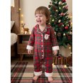 thumbnail image 3 of Cjfdfy Newborn Baby Girls Boy Christmas Fall Clothes Santa Claus Reindeer Embroidery Plaid Pajamas Lapel Button Up Fuzzy Trim Long Sleeve Jumpsuit Infant Christmas Fall Winter Romper, 3 of 9