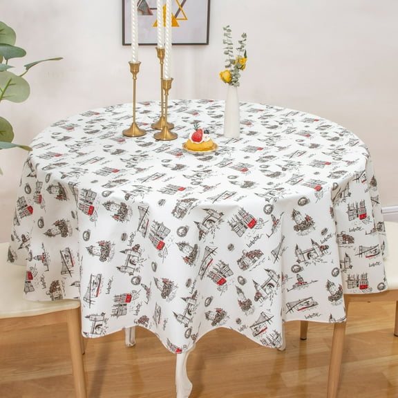 Ray Star Vinyl Party Tablecloths 60in Round Spring Tablecloth Plastic Picnic Outdoor and Camping Waterproof Oilcloth Table Cover for Round Tables