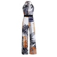 thumbnail image 1 of Mujeres Monos Deep V impreso Halter Encaje up backless pierna recta floja para las mujeres primavera y verano blanco XL, 1 of 6