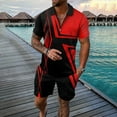 thumbnail image 2 of kamemir Mens Vacation Outfits Men's Summer Beach Outfits 2 Piece Short Sleeve Shirts and Shorts Vacation Texture Linen Sets for Men(Red,4XL), 2 of 4