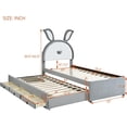 thumbnail image 2 of Twin Size Upholstered Platform Bed with Trundle and 3 Drawers, Twin Bed Frame with Rabbit-Shaped Headboard and Embedded LED Lights, 2 of 8
