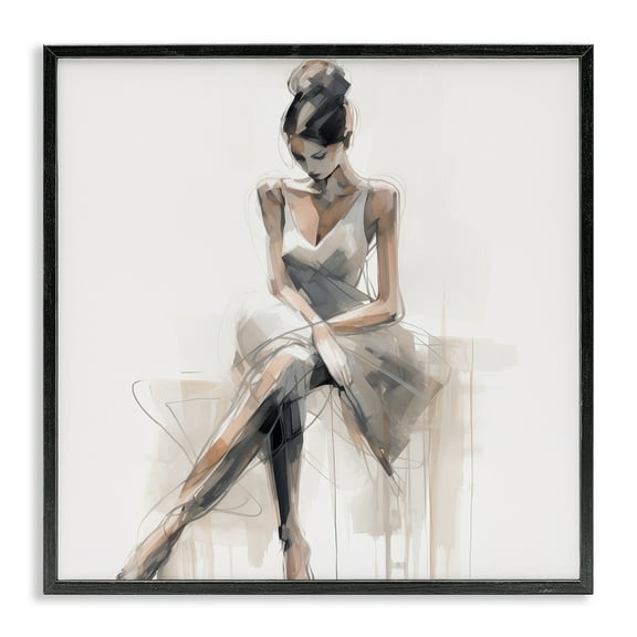 Stupell Industries Female Sitting Portrait People Painting Black Framed Art Print Wall Art, 12 x 12