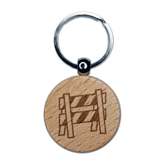 A-frame Barricade Barrier Construction Round Keychain Charm Tag - Engraved Wood