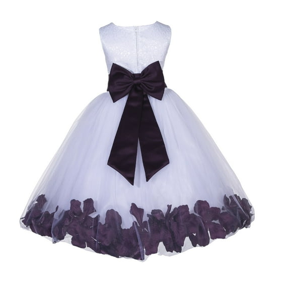 Ekidsbridal Girl Bridesmaid Flower Girl Dress - White Floral Lace Tulle with Tiebow Sash 165T-A (Size: S-12)