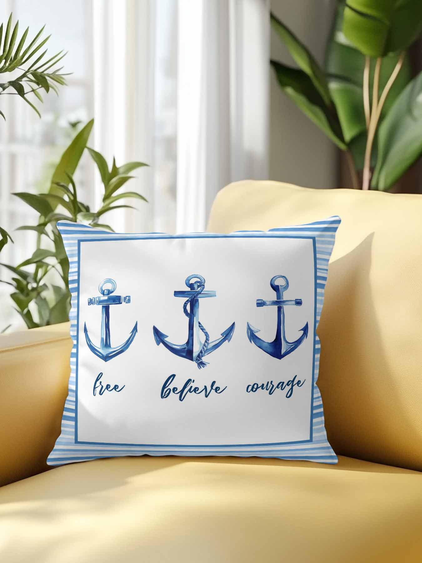 1 Pack Outdoor Pillows Waterproof, Nautical Anchor Indoor/Outdoor Throw Pillows with Inserts, Summer Coastal Ocean Anchor Blue Stripes Decorative Pillow for Patio Furniture Chairs Couch