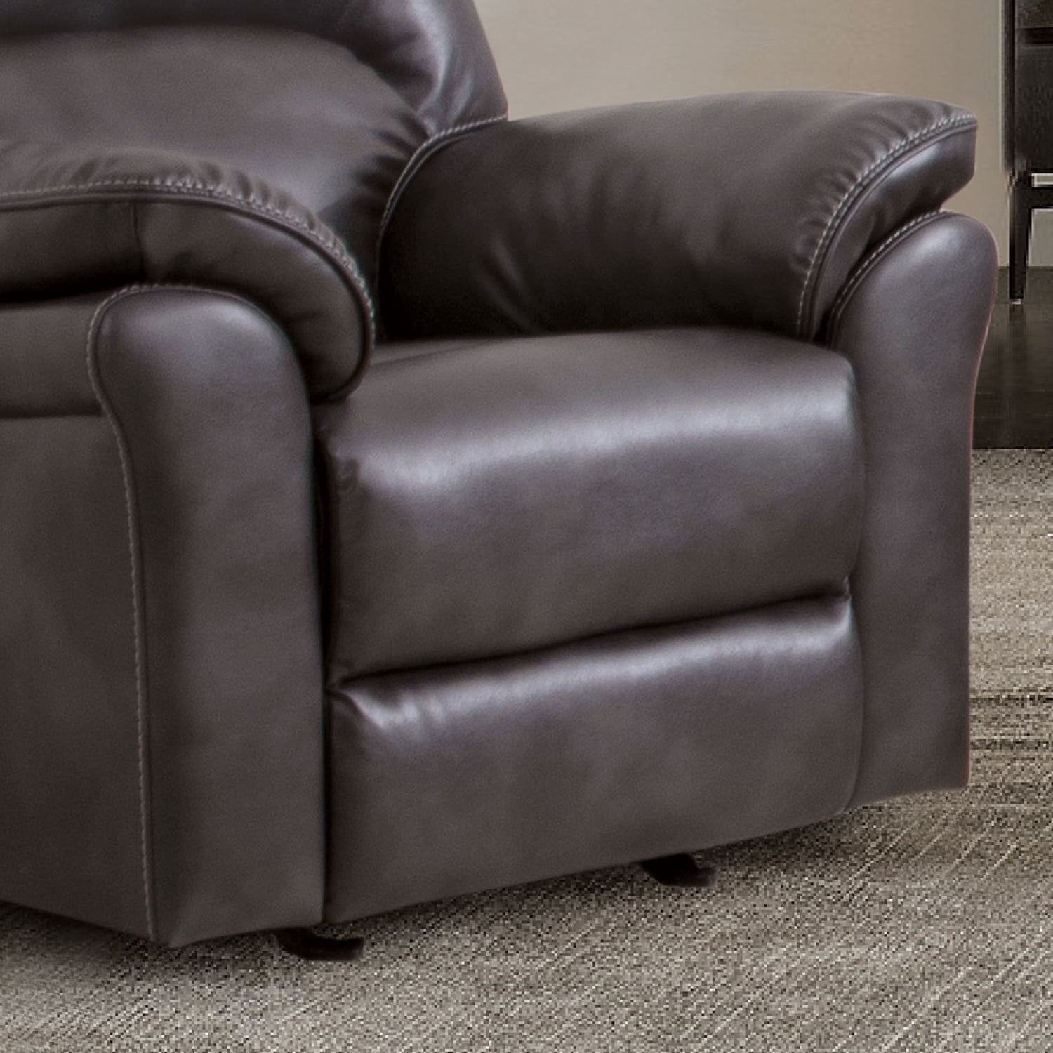 Furniture of America Rhome Upholstered Indoor Faux Leather Glider Recliner, Dark Gray