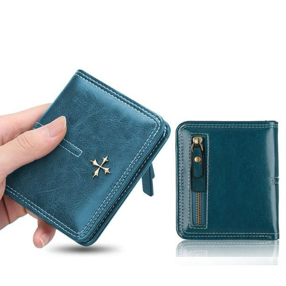 Mini Wallet for Woman, Small Vintage Leather Wallet, Fashion Y2k Goth Zipper Female Purse Card Holder Wallet, Simple Wallet Coin Purse, Blue