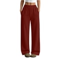 thumbnail image 2 of SYwaren Women's Casual Sweatpants Straight Leg Solid Color Elastic Waist Loose Athletic Fall Winter Lounge Pants, 2 of 7