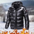 thumbnail image 2 of Men's Shiny Winter Puffer Jacket Water-Resistant Metallic Puffy Down Coat Thermal Hooded Insulated Thicken Outwear, 2 of 5