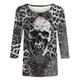 thumbnail image 4 of FAVIPT Womens Halloween Graphic Print Shirts Three Quarter Sleeve Round Neck Blouse Funny Print Casual Shirts Basic Novelty Fall Tees Multicolor,XL, 4 of 5