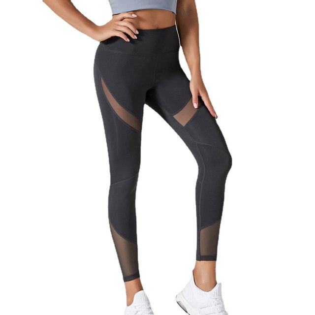 Pantalones de cadera de melocotón para mujer, mallas deportivas elásticas empalmadas de malla de cintura alta, pantalones de Fitness para levantamiento de cadera
