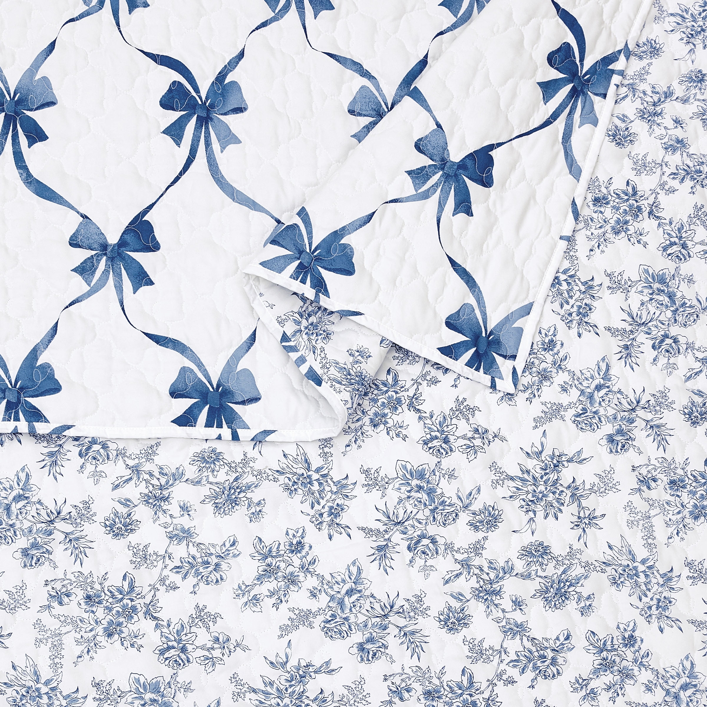 Modern Heirloom Abigail Bow Blue 2-Piece Quilt Set, Twin, All Ages