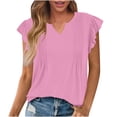 thumbnail image 6 of Hfnxid Women's Summer Tops V Neck Ruffle Short Sleeve Shirt Loose Fit V Neck Tunic Blouse Casual Lightweight Business Flowy Blouses Pink M, 6 of 6