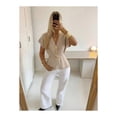 thumbnail image 3 of NACOjama Womens Short Sleeve V Neck Button Front Cardigan Sweater Lightweight Ribbed Knit Loose Fit Summer Top Beige, 3 of 9