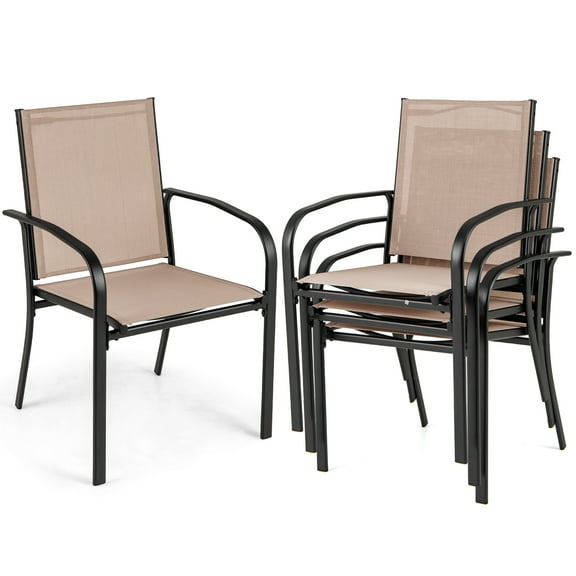 Gymax Outdoor Dining Chairs Set of 4 w/ Breathable Fabric Armrests High Back