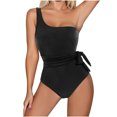 thumbnail image 1 of WREESH Women With Chest Pad Without Underwire One-Shoulder Lace-Up Swimsuit, 1 of 5