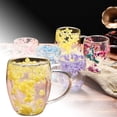 thumbnail image 4 of 12Oz Double Wall Clear Glass With Handle Artistic Insulated Cup With Petal Painting Colorful Mugs For Hot Cold Beverages Cappuccino Latte Espresso Coffee Juice(Yellow-350Ml), 4 of 7
