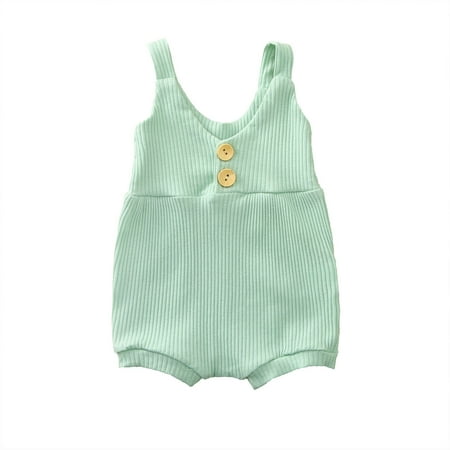 

Baby Girls Sleeveless Ribbed Solid Romper Overalls Suspender Jumpsuit