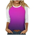 thumbnail image 1 of Camisas de Manga Corta para las Mujeres, 3/4 Manga Color Sólido Gradiente Impreso Cuello Redondo Casual Top Hecho de Tejido Súper Suave, Blusas de Manga Corta para las Mujeres, 1 of 5
