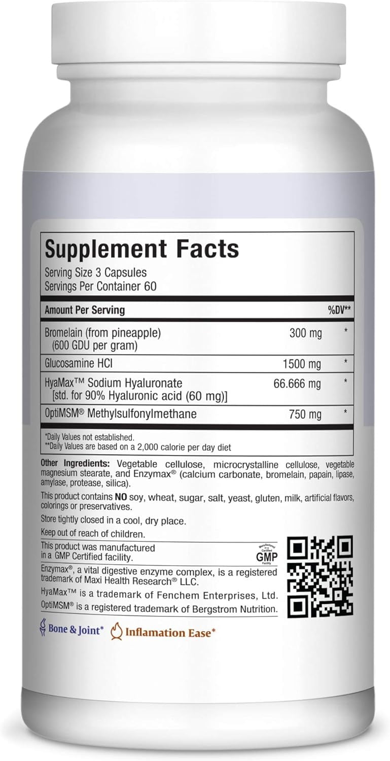 Maxi Health Premium Glucosamine Complex - Joint Support - Hyaluronic Acid & MSM - 180 MaxiCaps - Kosher