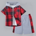 thumbnail image 2 of Tkrady Boys Clothes Spring Summer New Casual Plaid Lapel Cotton Short Sleeve Tops Hood Shorts 2 Piece Set, Sizes 2-9 Years, 2 of 6