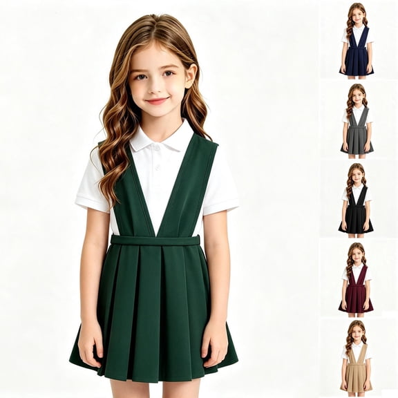 Girls Pleated Skirt Set School Uniform Jumper Dress