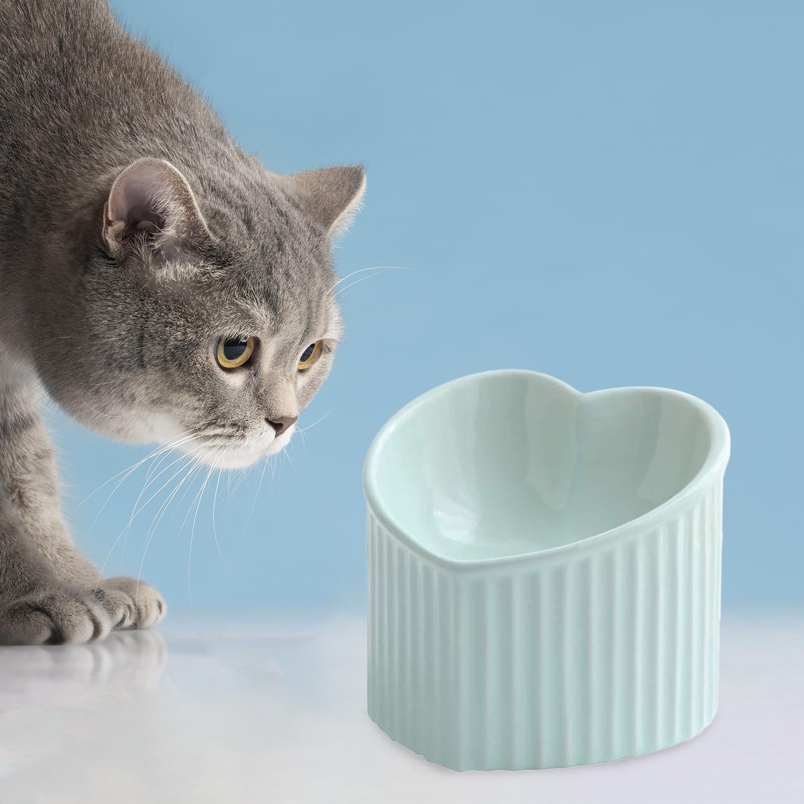 Ceramic Tilted Elevated Cat Bowl Heart Shape Porcelain Easily Wash Food Green