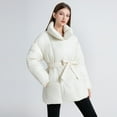 thumbnail image 3 of Loose waist jacket mid-length puffer Coat (M, Brown), 3 of 4