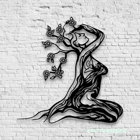 Craftnamesign Yoga Tree Metal Wall Art LED Light, Girl Yoga Sign Home Decor, Yoga Wall Decor