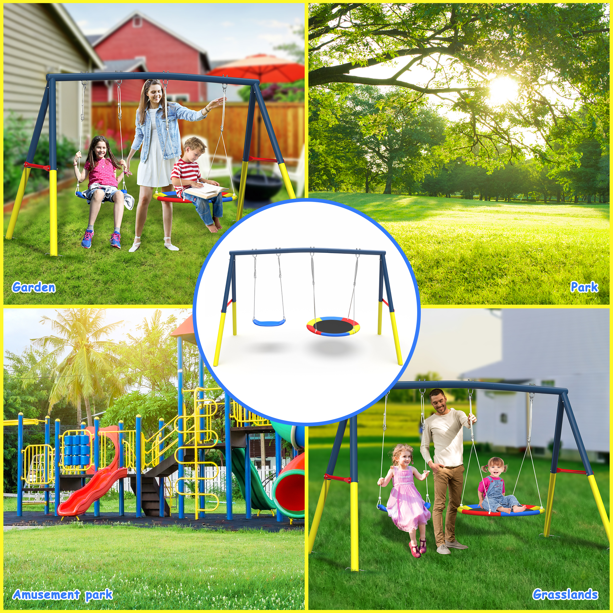 Mersco 2-in-1 Backyard Swing Set with Saucer and Seat photo 6