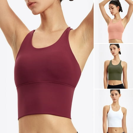 

dianhelloya sports bras for women Women Sports Bra High-strength Solid Color Push Up Multi Straps Cross Back Shockproof High Elasticity Scoop Neck Wireless Women Vest for Jogging