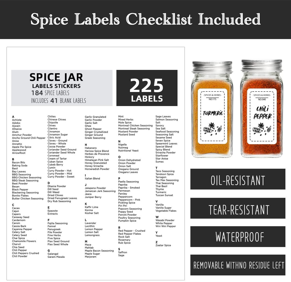 160 Waterproof Spice Jar Labels Preprinted - Deals Finders
