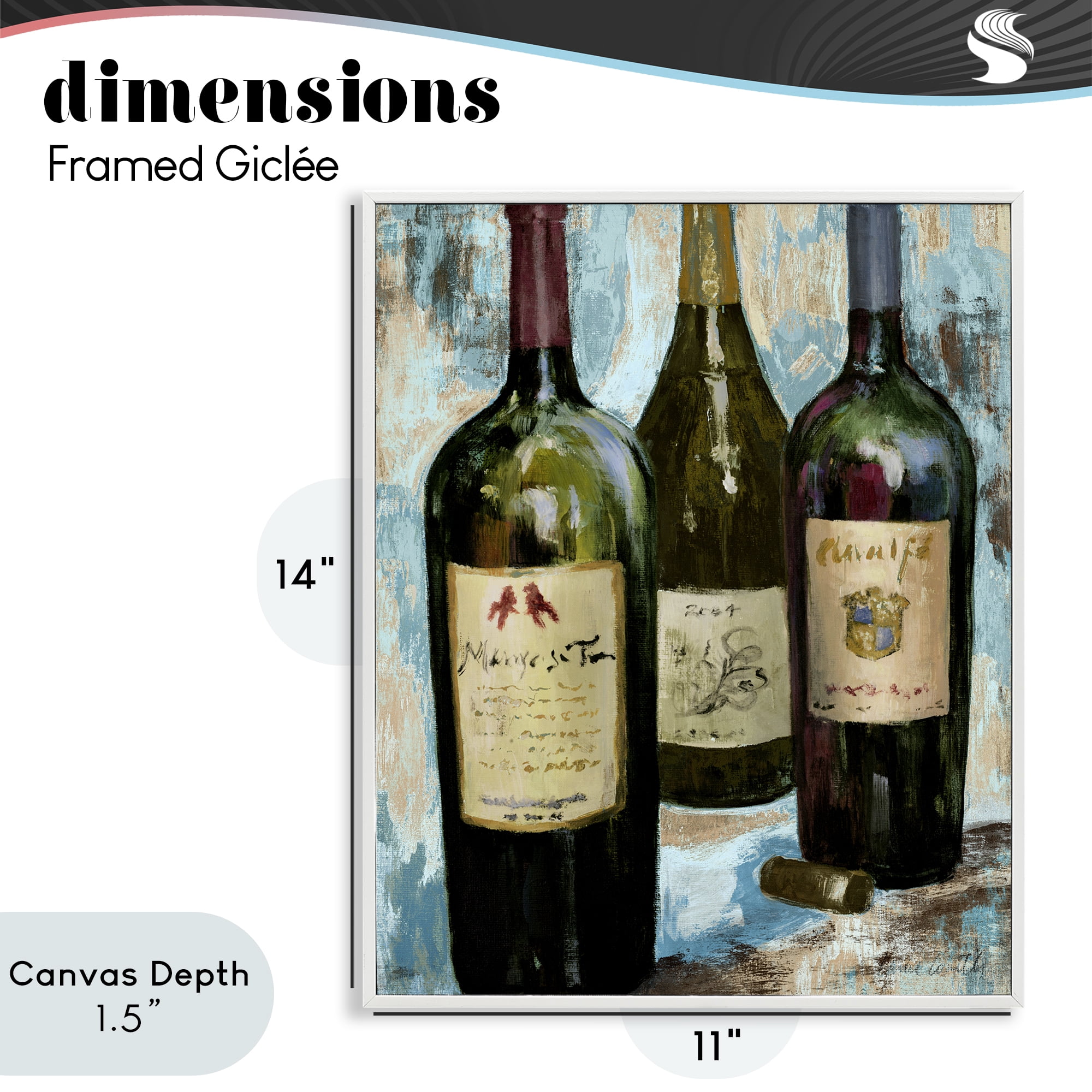 Stupell Industries Labeled Wine Bottle Trio White Framed Giclee Art, design by Lanie Loreth