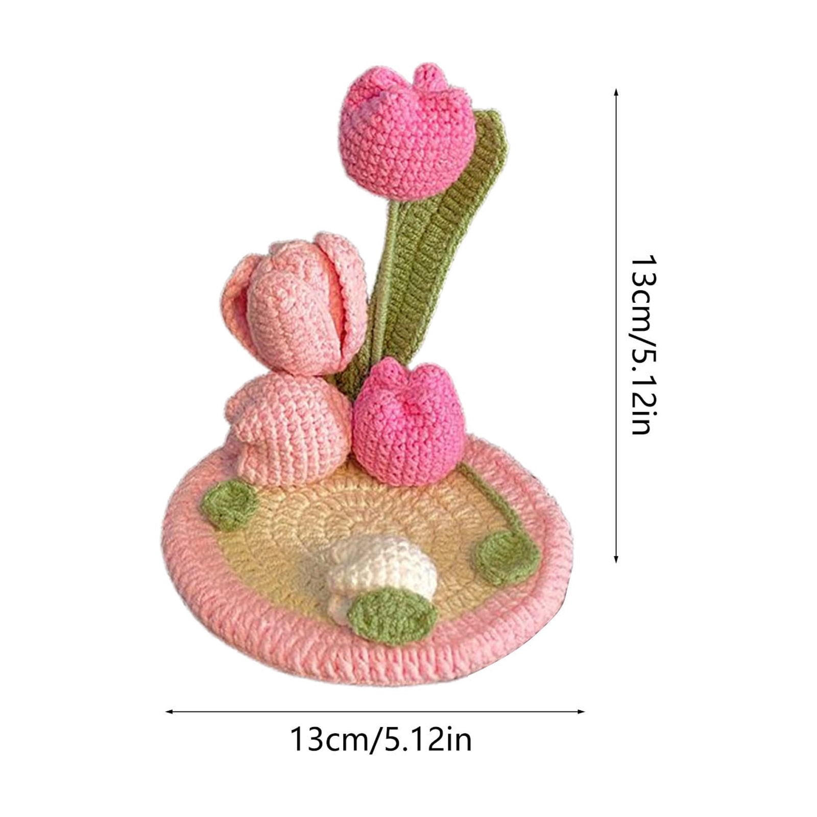 AURIGATE Handmade Crochet Tulip Flower Phone Stand, 5.12 Inch Cotton Cute Floral Phone Holder for Desk Home Office Decor