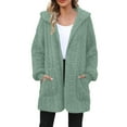 thumbnail image 5 of Fleece Hooded Jackets for Women Trendy Fall Winter Open Front Cardigan Warm Outerwear with Pockets New Light Jackets for Women Green S, 5 of 8